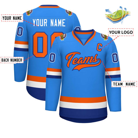 Custom Powder Blue Orange-Royal Classic Style Hockey Jersey