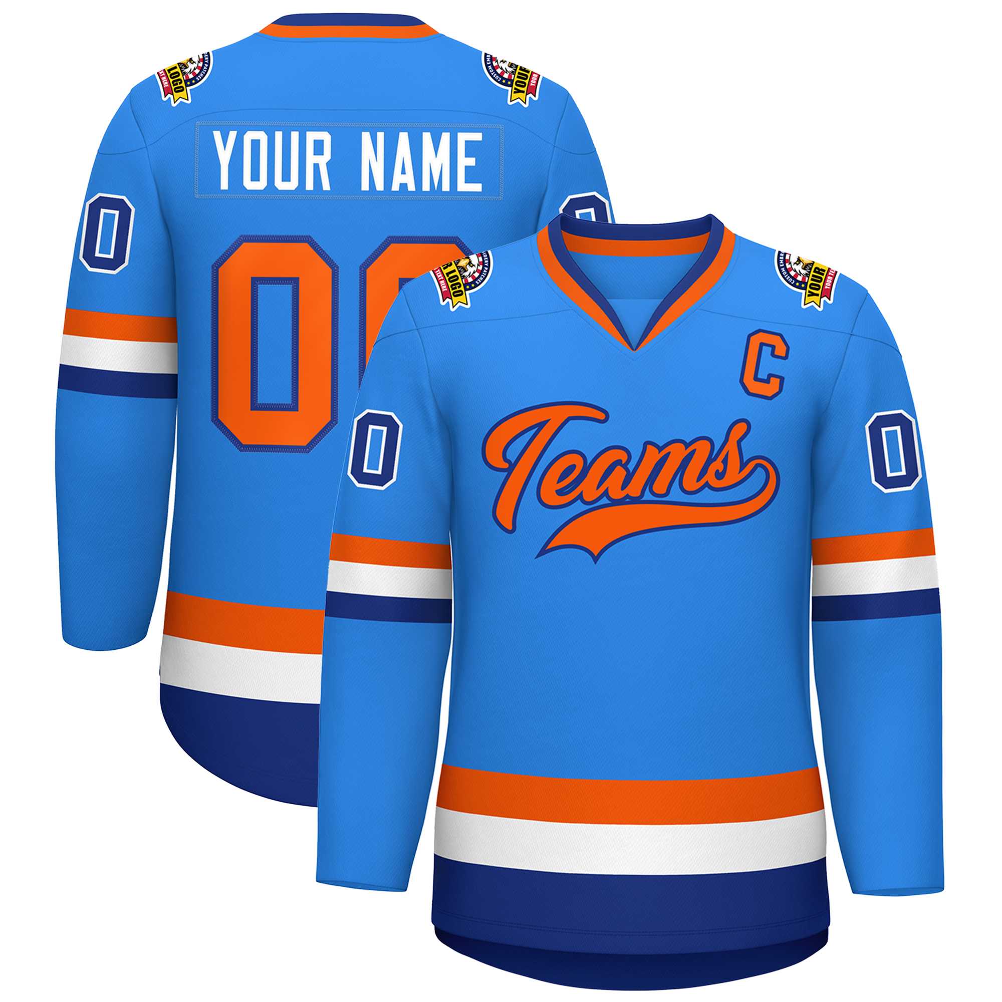 Custom Powder Blue Orange-Royal Classic Style Hockey Jersey