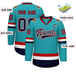 Maillot de hockey de style classique Aqua Navy blanc-rouge personnalisé