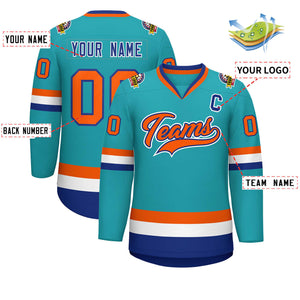 Maillot de hockey personnalisé de style classique Aqua Orange Royal-White