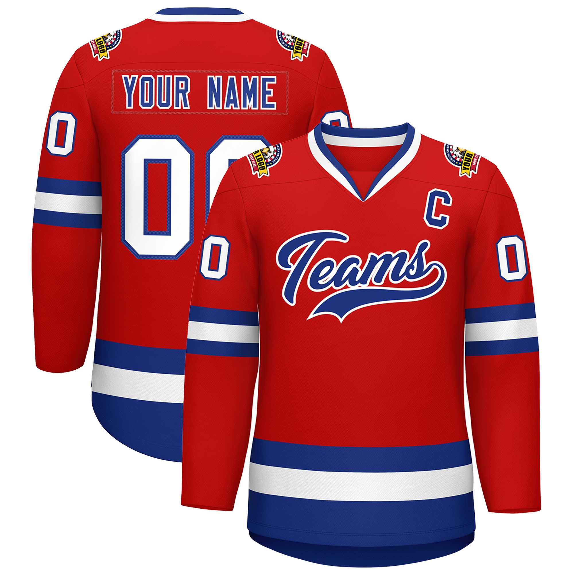 Maillot de hockey de style classique rouge royal-blanc personnalisé