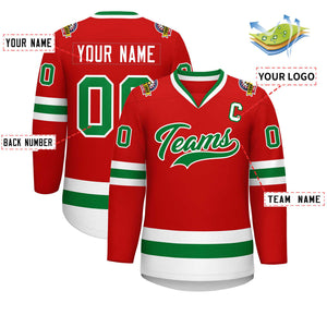 Custom Red Kelly Green-White Classic Style Hockey Jersey