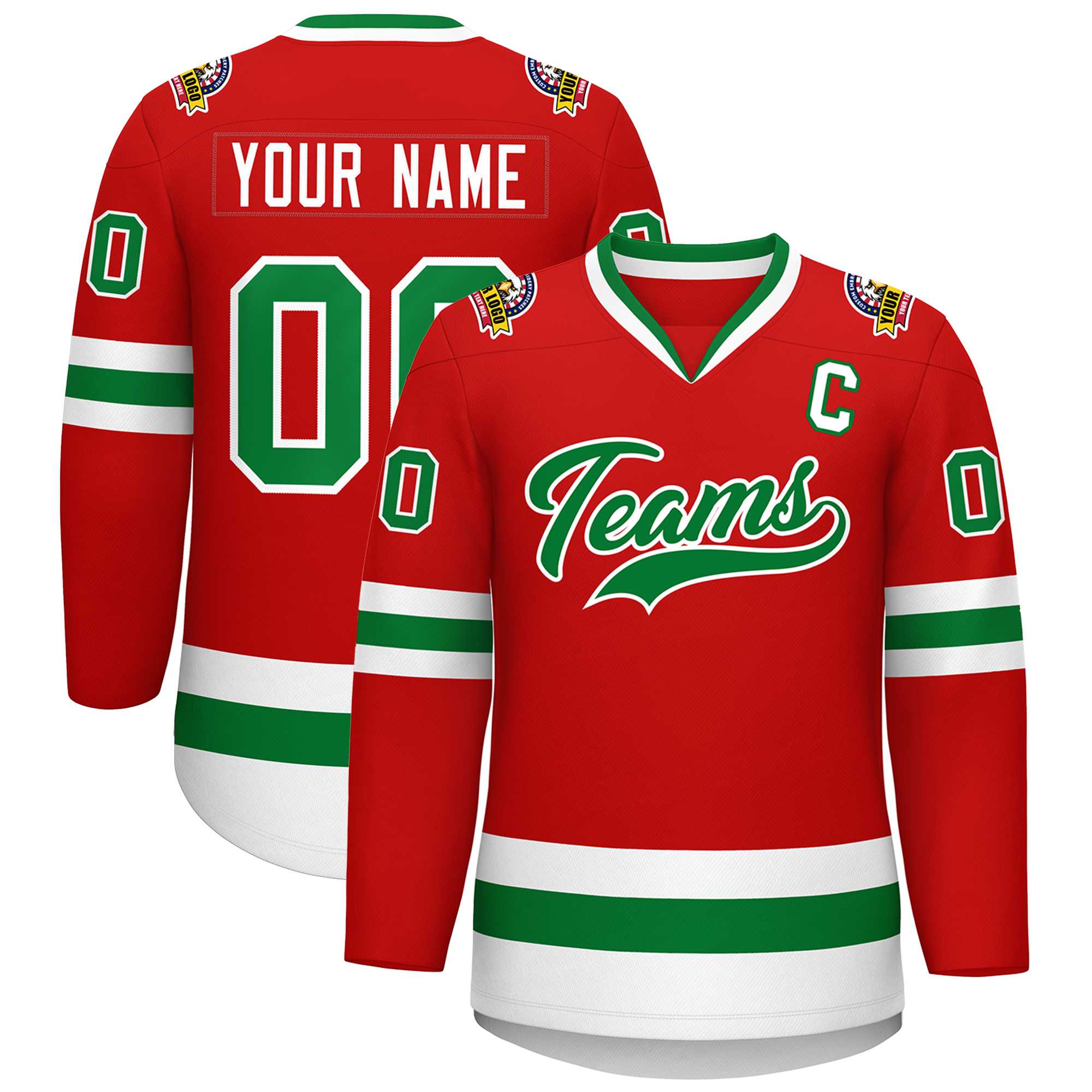 Maillot de hockey de style classique rouge Kelly vert-blanc personnalisé