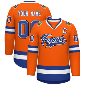 Custom Orange Royal White-Black Classic Style Hockey Jersey