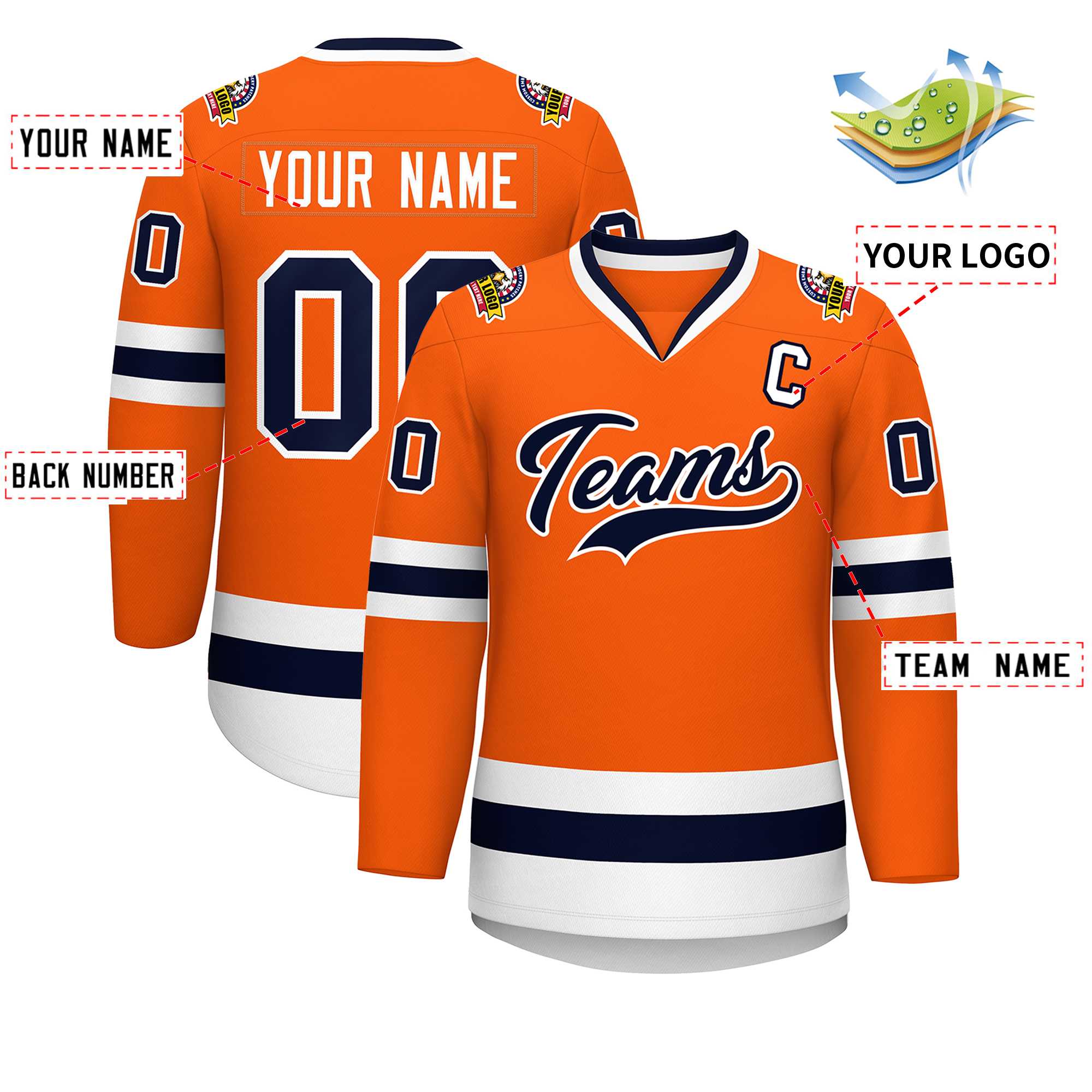 Custom Orange Navy-White Classic Style Hockey Jersey