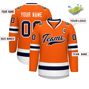 Maillot de hockey de style classique orange marine-blanc personnalisé