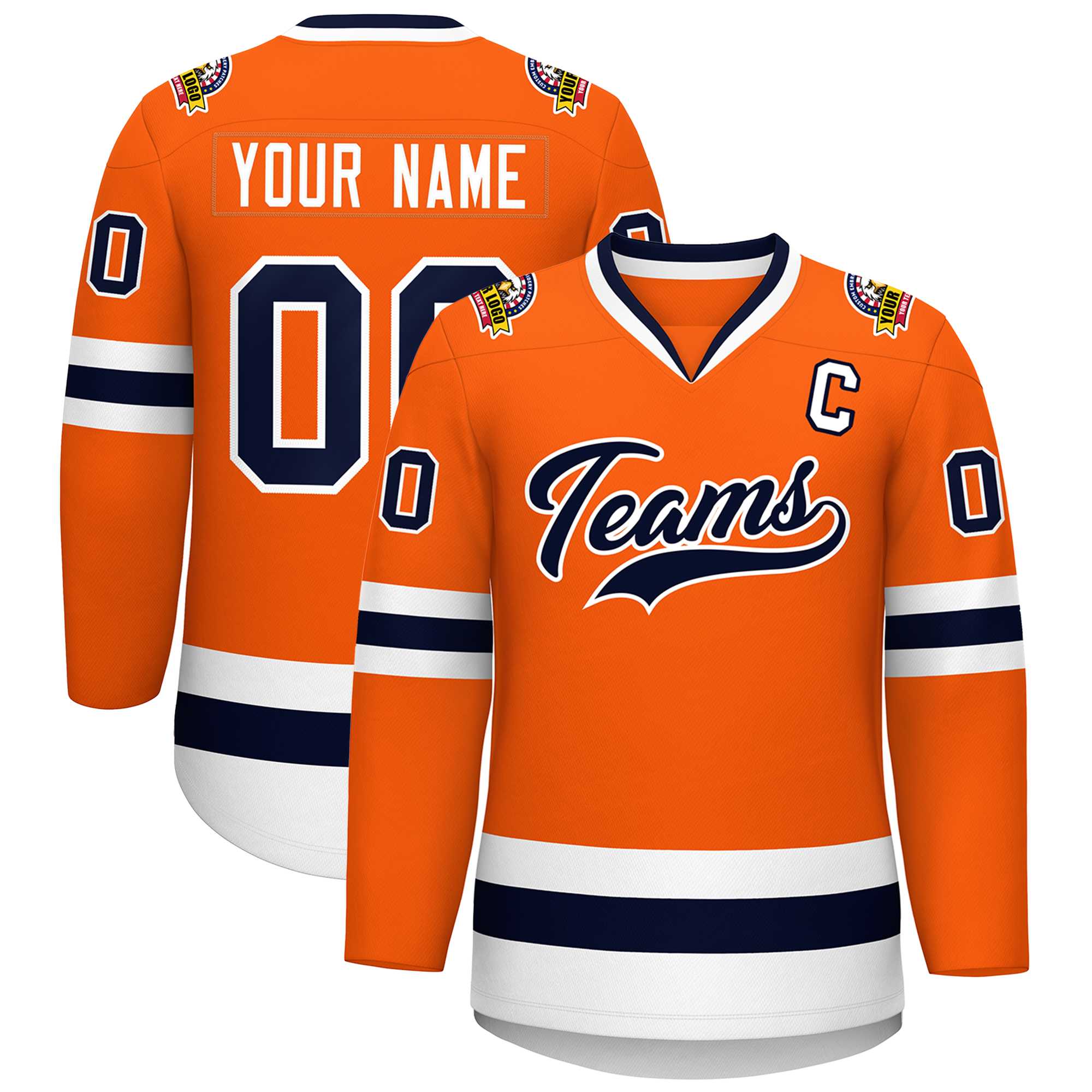 Maillot de hockey de style classique orange marine-blanc personnalisé