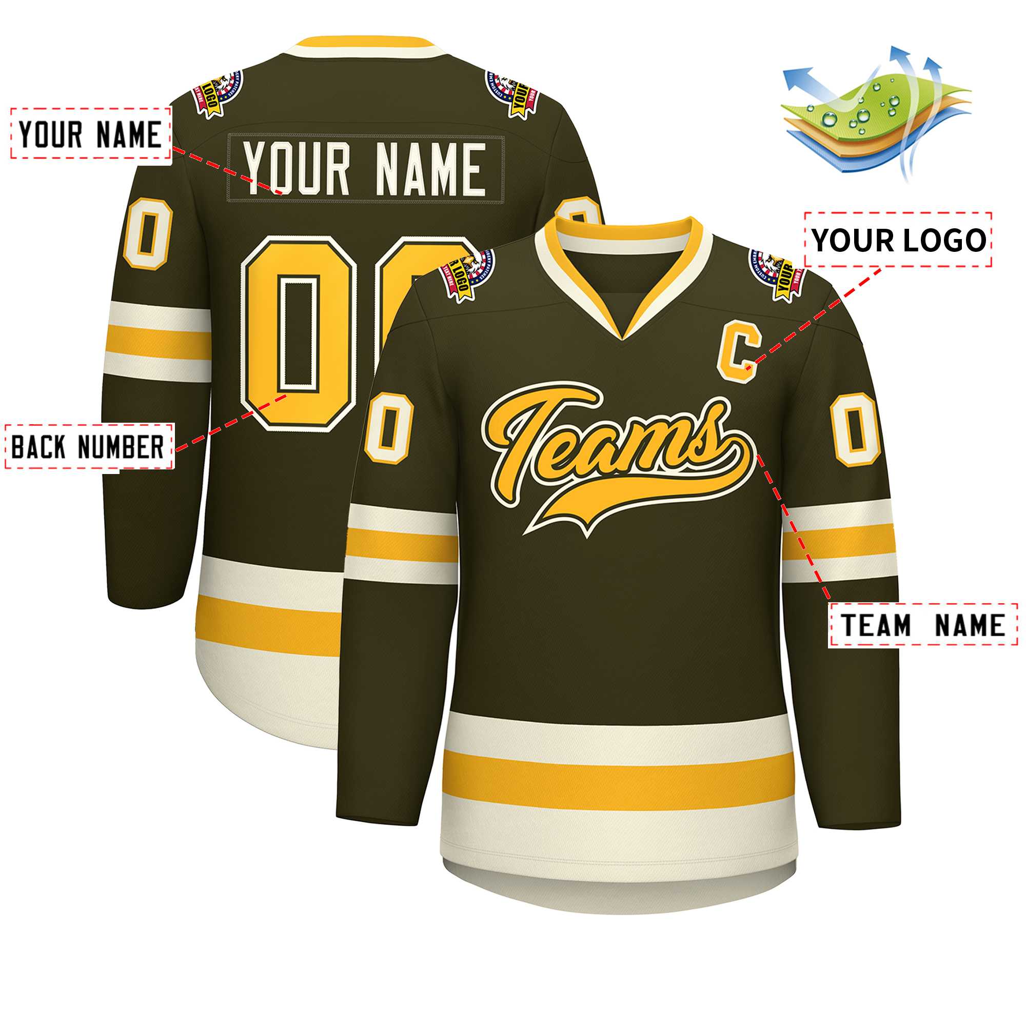 Custom Olive Gold Olive-Khaki Classic Style Hockey Jersey