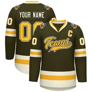 Custom Olive Gold Olive-Khaki Classic Style Hockey Jersey