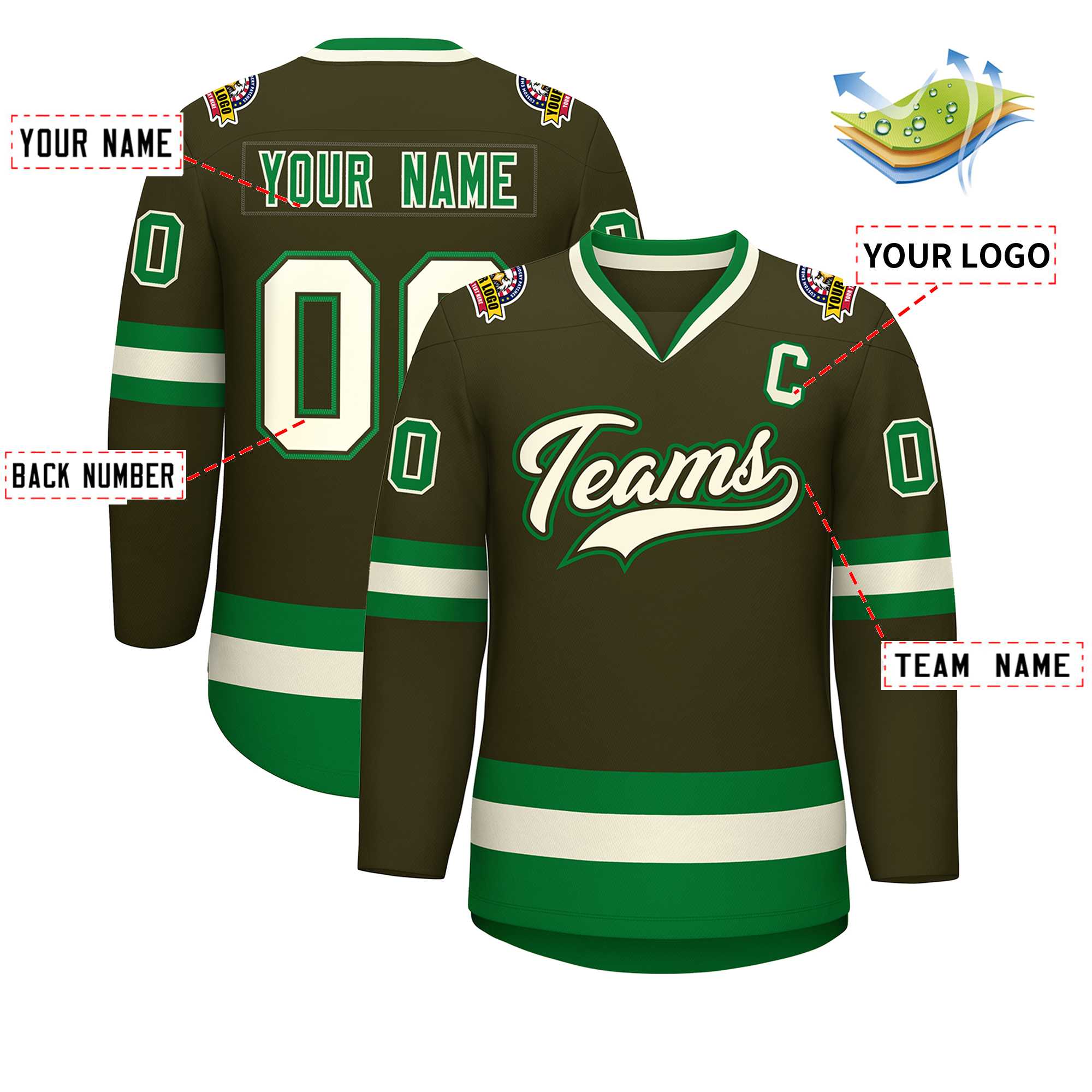 Custom Olive Khaki Olive-Kelly Green Classic Style Hockey Jersey