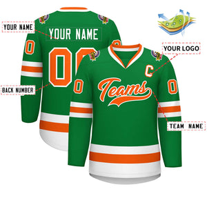 Custom Kelly Green Orange-White Classic Style Hockey Jersey