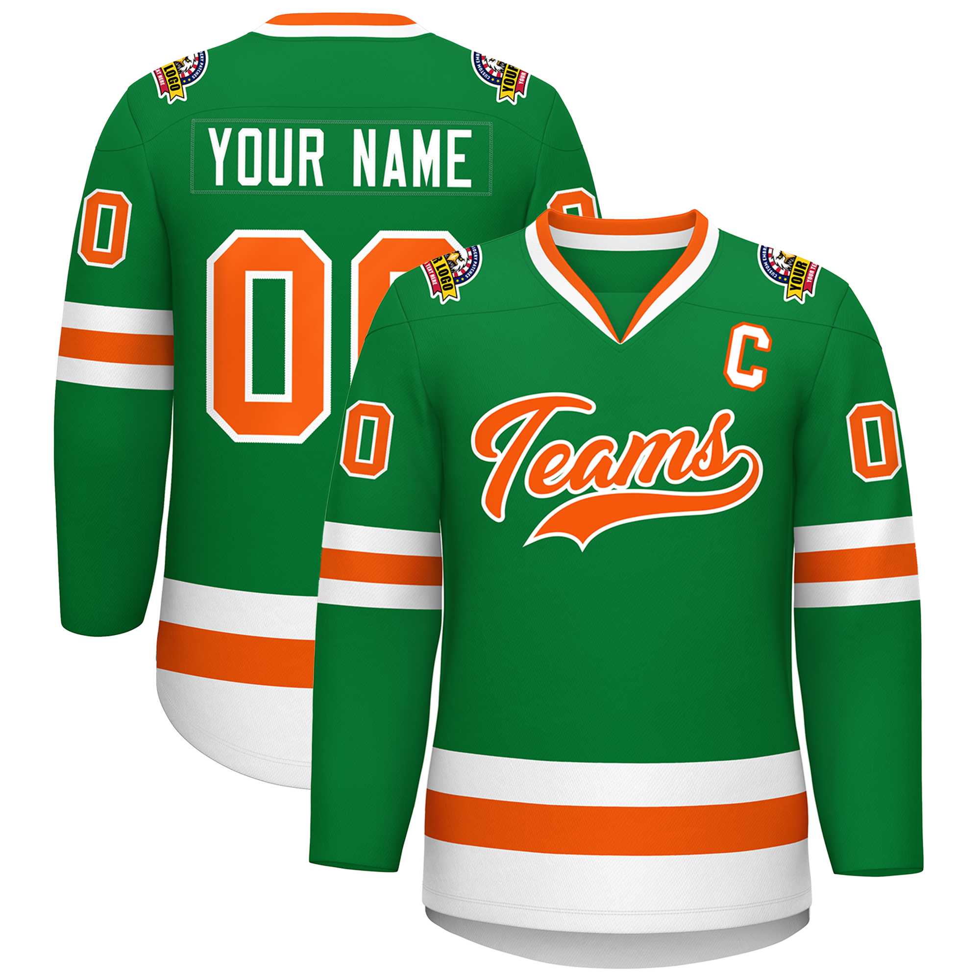 Maillot de hockey de style classique Kelly vert orange-blanc personnalisé