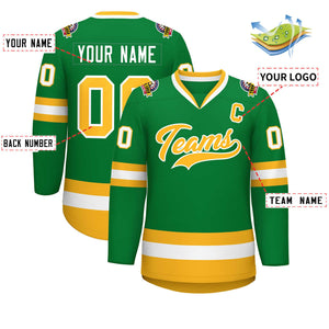 Custom Kelly Green Gold-White Classic Style Hockey Jersey