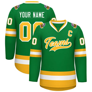 Custom Kelly Green Gold-White Classic Style Hockey Jersey