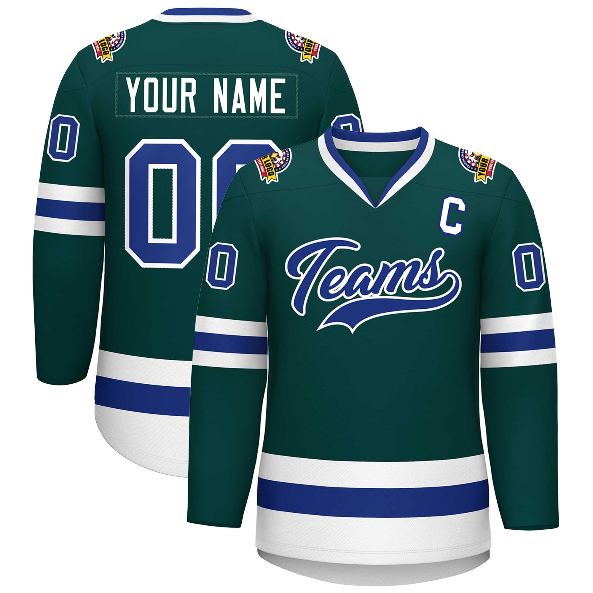 Custom Midnight Green Royal-White Classic Style Hockey Jersey