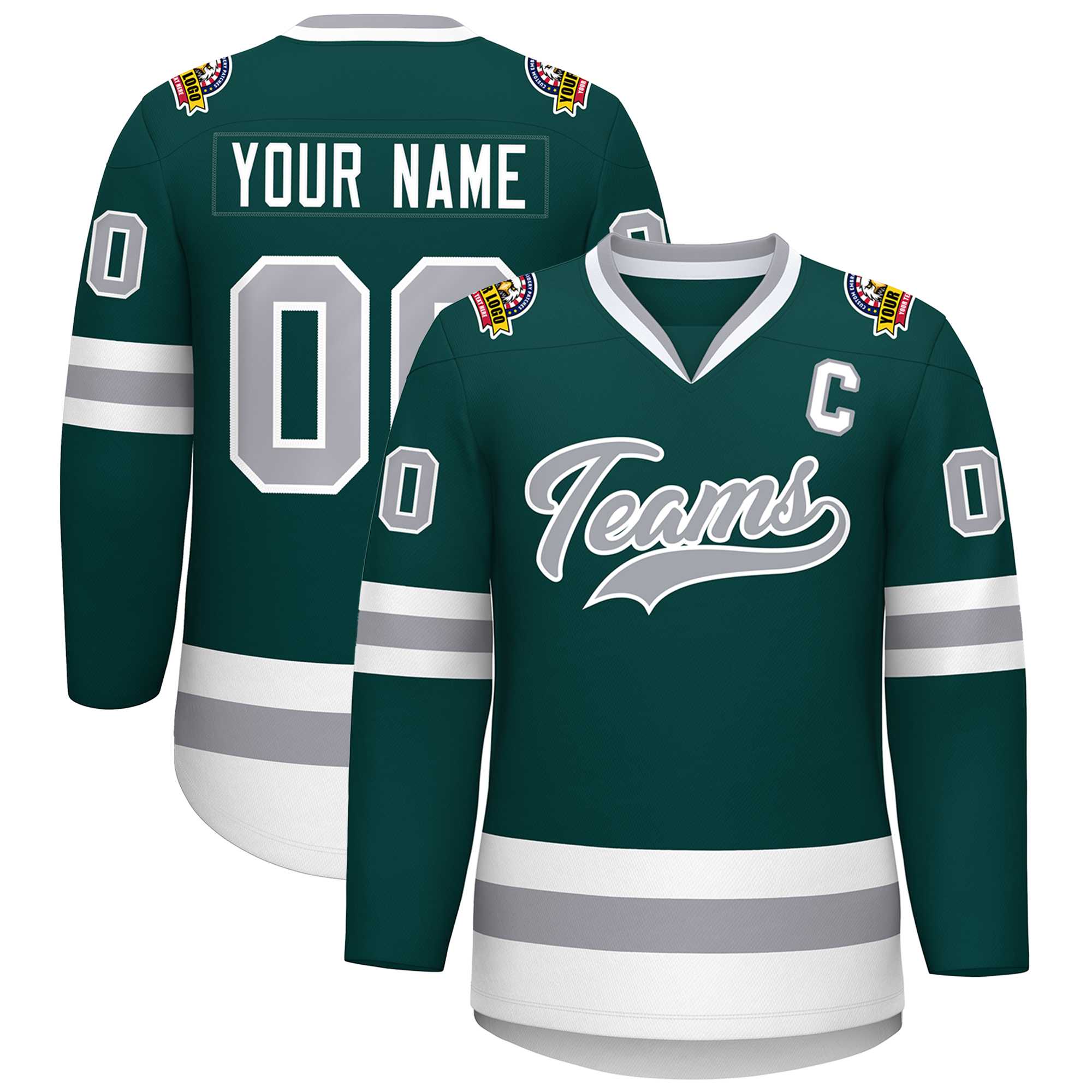 Maillot de hockey personnalisé de style classique, vert minuit, gris-blanc