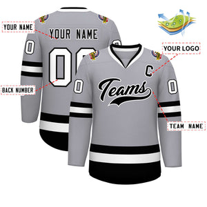 Maillot de hockey de style classique gris noir-blanc personnalisé