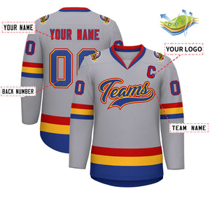 Custom Gray Royal Gold-Red Classic Style Hockey Jersey