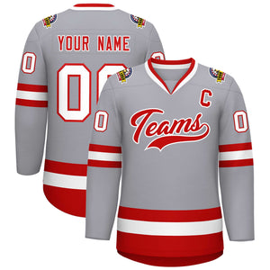 Custom Gray Red-White Classic Style Hockey Jersey