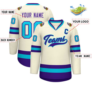 Custom Khaki Purple-Light Blue Classic Style Hockey Jersey