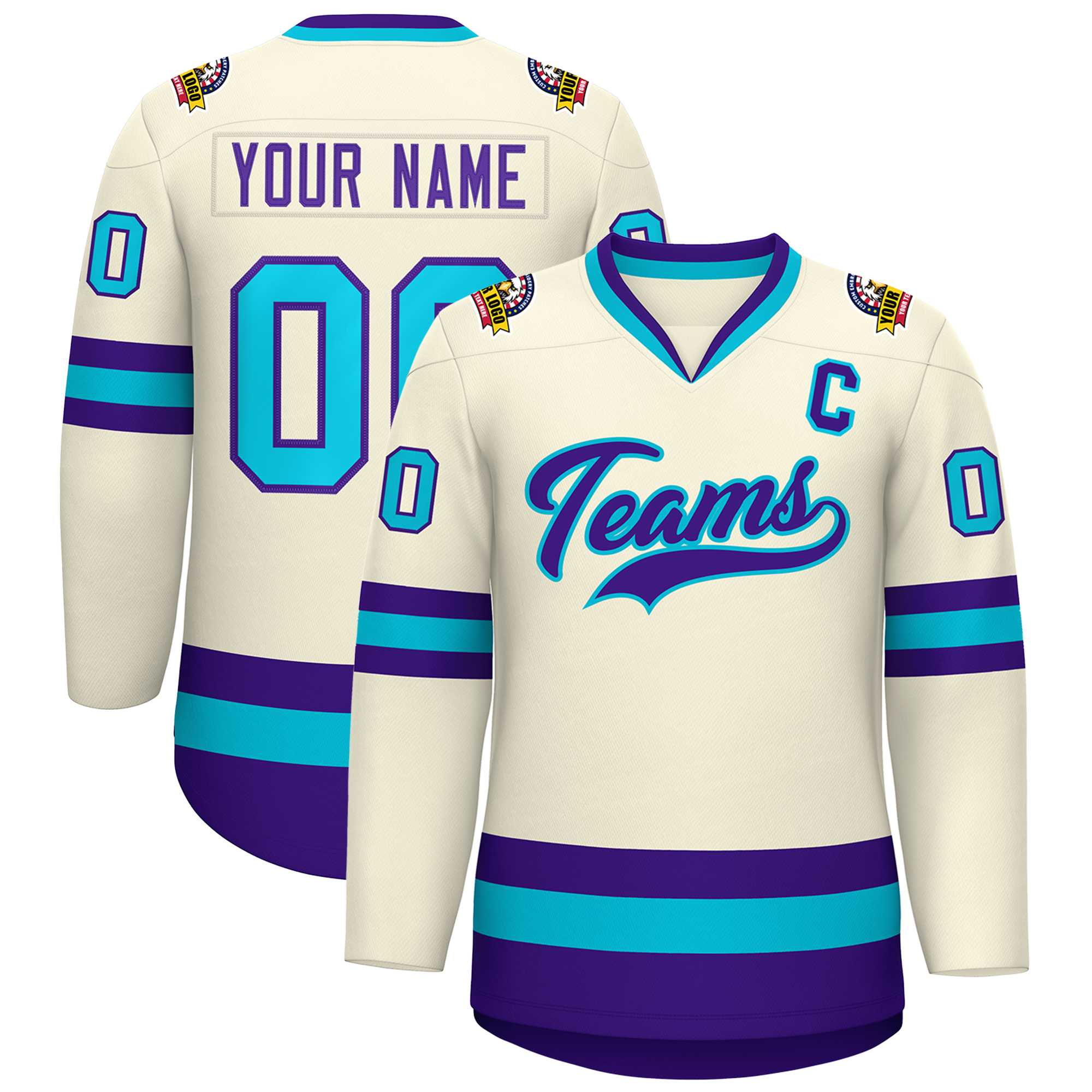 Custom Khaki Purple-Light Blue Classic Style Hockey Jersey