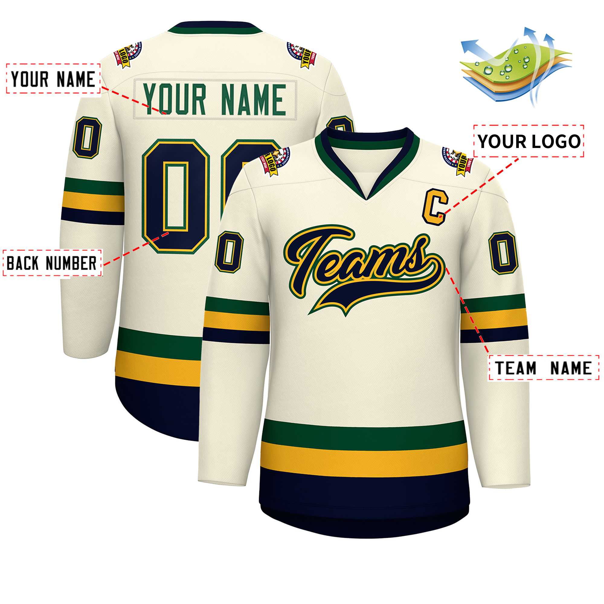 Custom Khaki Navy Gold-Green Classic Style Hockey Jersey