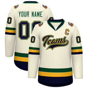 Custom Khaki Navy Gold-Green Classic Style Hockey Jersey