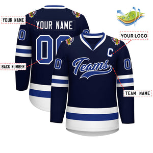 Custom Navy Royal-White Classic Style Hockey Jersey