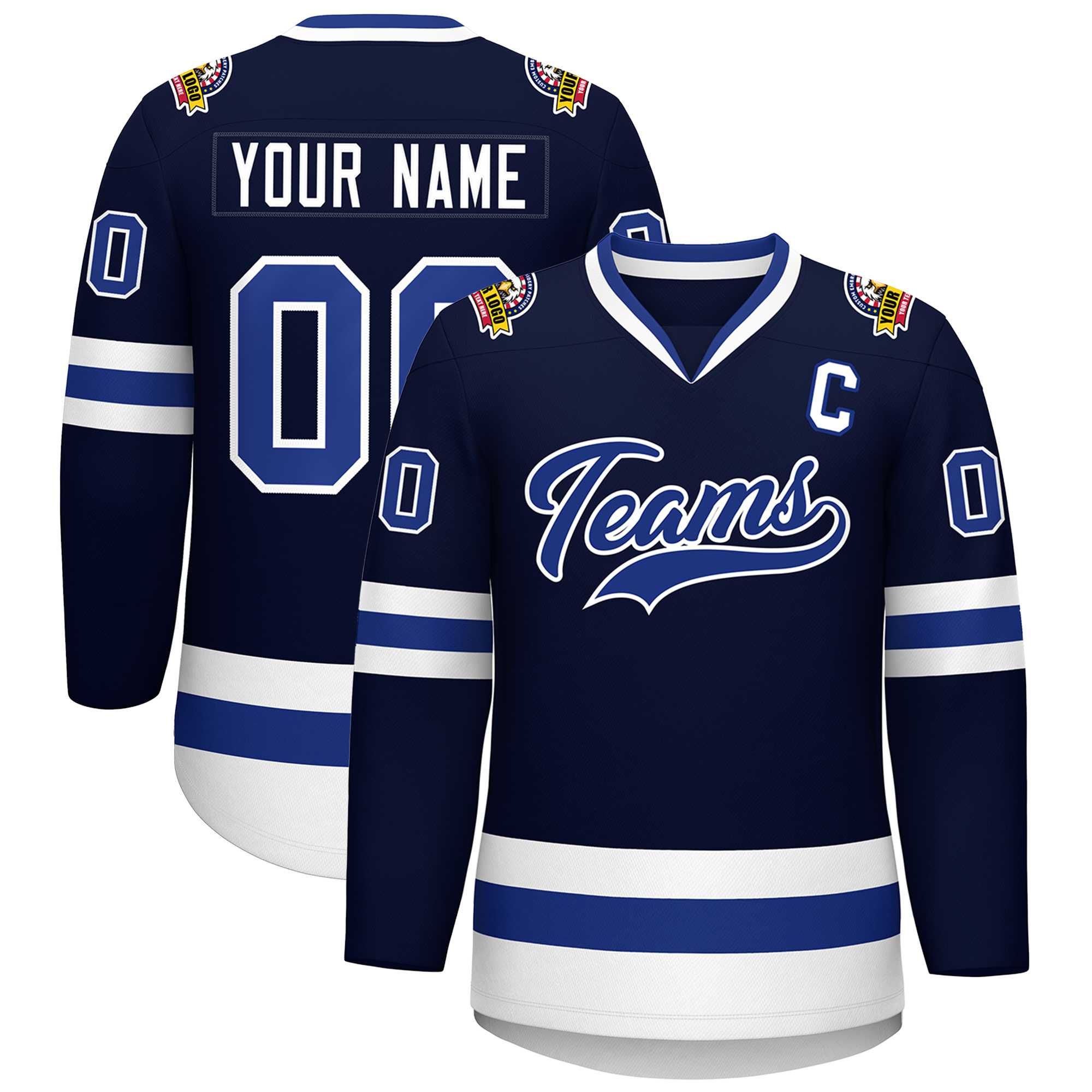 Custom Navy Royal-White Classic Style Hockey Jersey