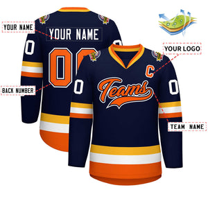 Maillot de hockey de style classique personnalisé bleu marine orange marine-blanc