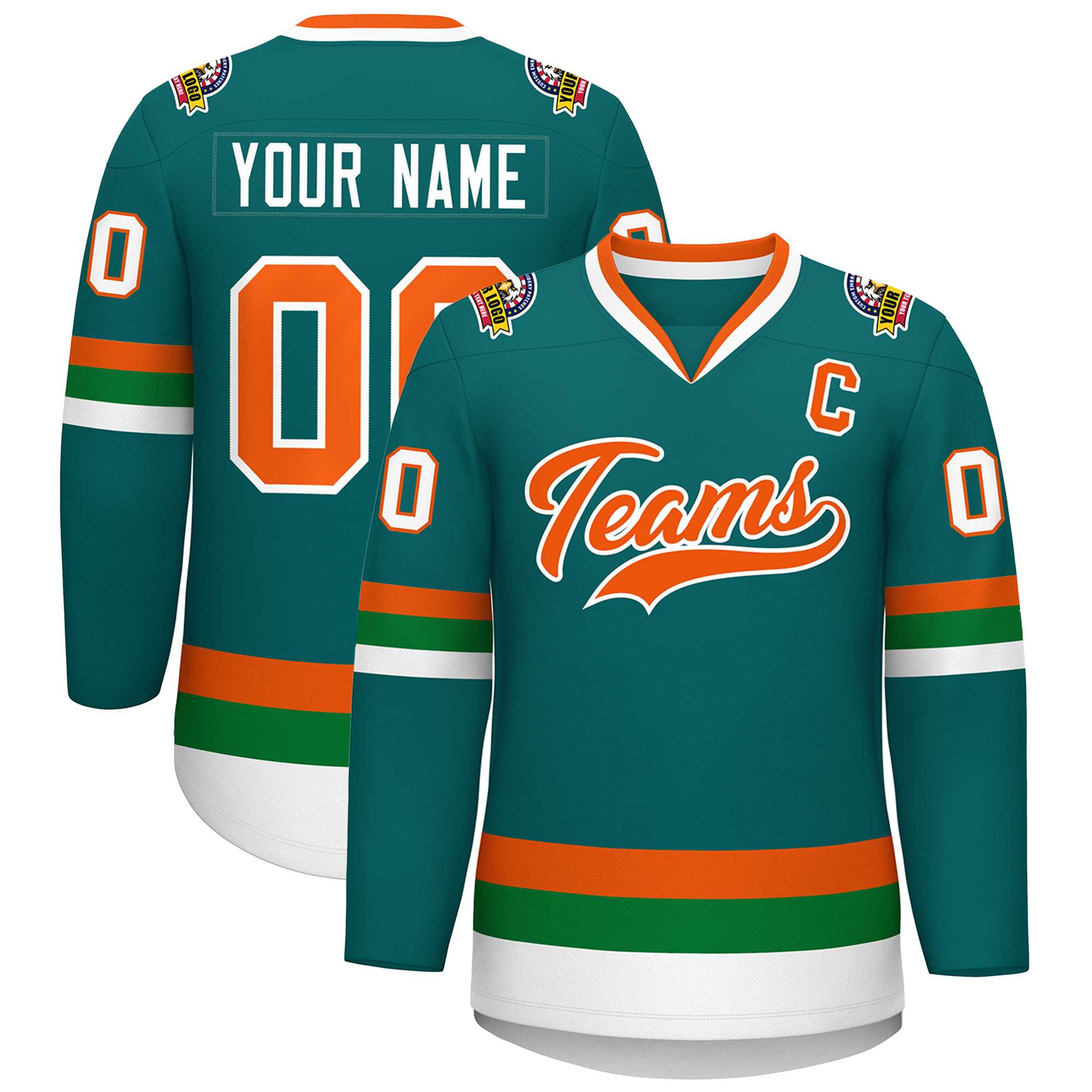 Custom Teal Orange-White Classic Style Hockey Jersey