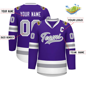 Maillot de hockey de style classique violet gris-blanc personnalisé