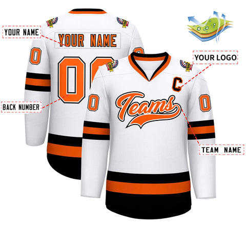 Custom White Orange White-Black Classic Style Hockey Jersey