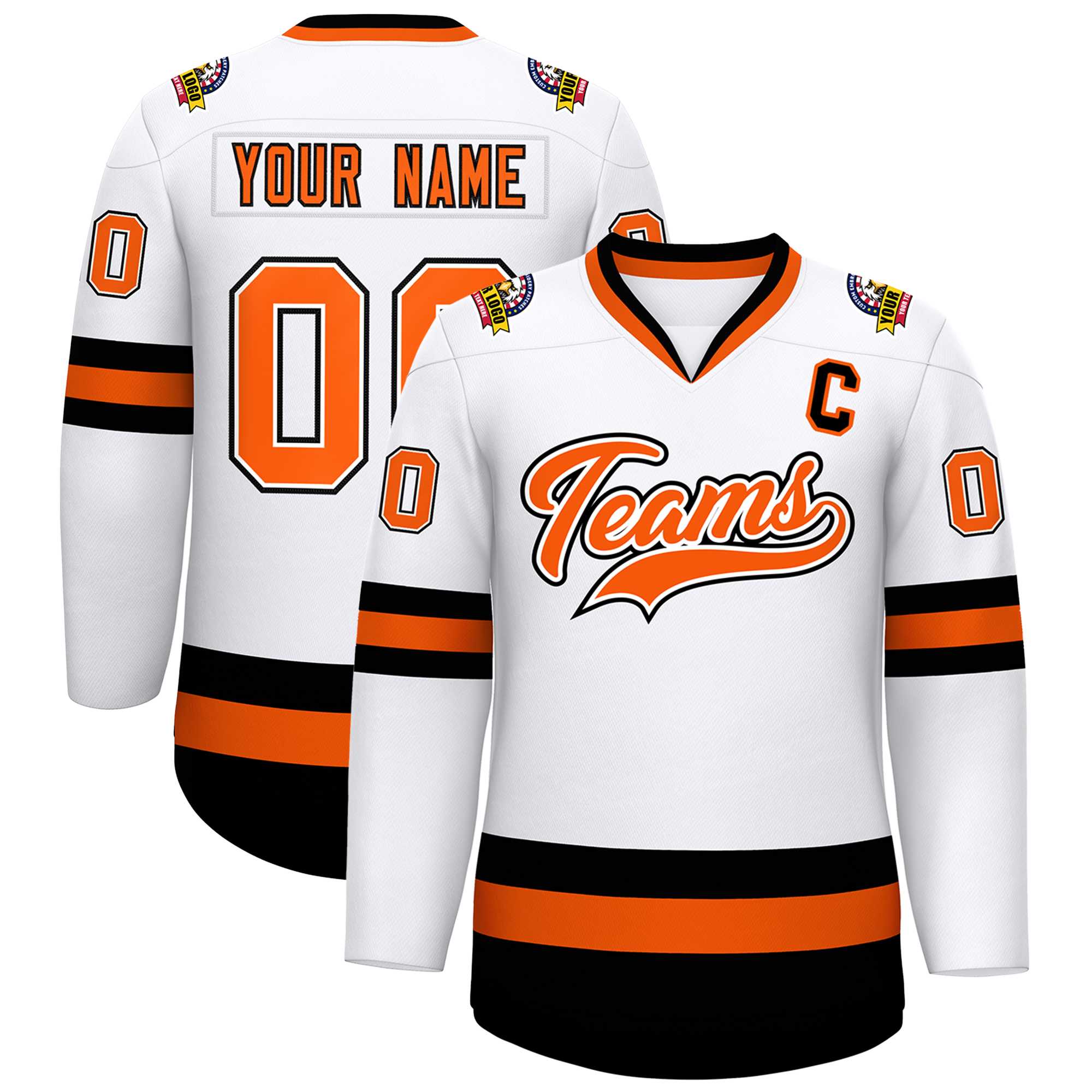 Maillot de hockey de style classique blanc orange blanc-noir personnalisé