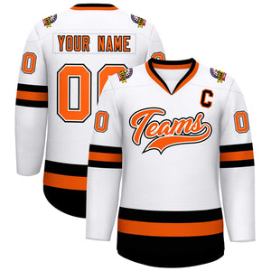 Custom White Orange White-Black Classic Style Hockey Jersey