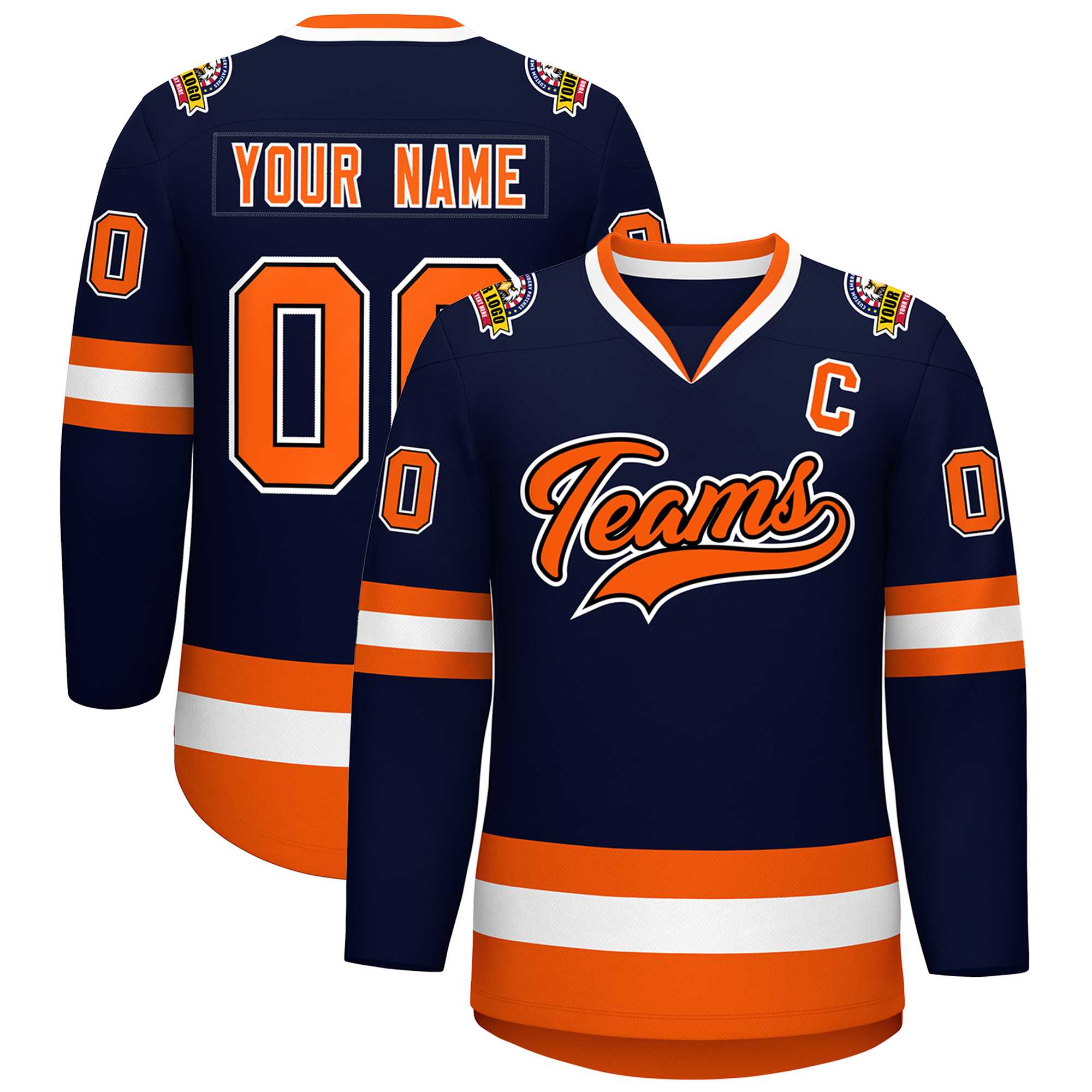 Custom Navy Orange Black-White Classic Style Hockey Jersey