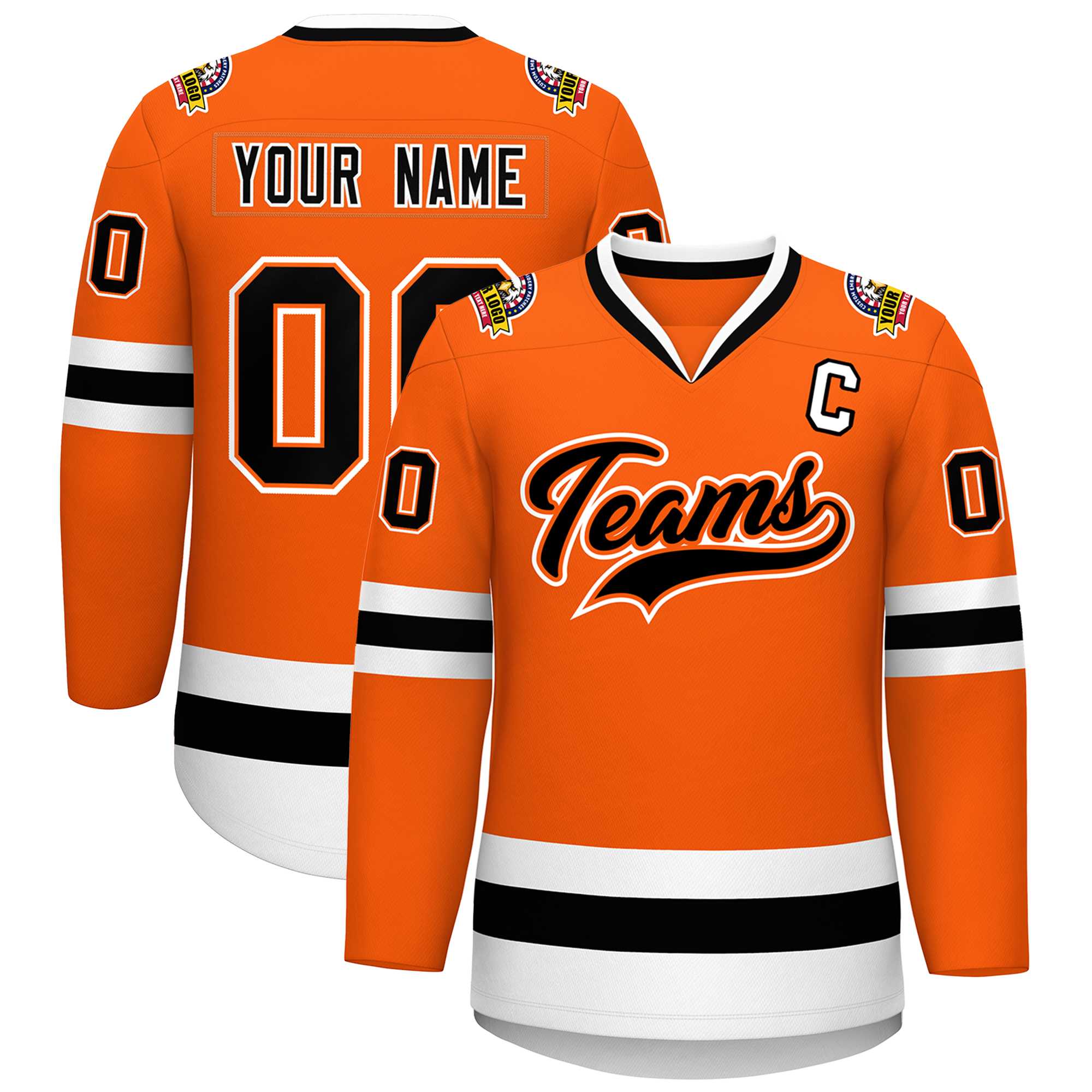 Maillot de hockey de style classique orange noir orange-blanc personnalisé