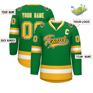 Custom Kelly Green Gold Black-White Classic Style Hockey Jersey