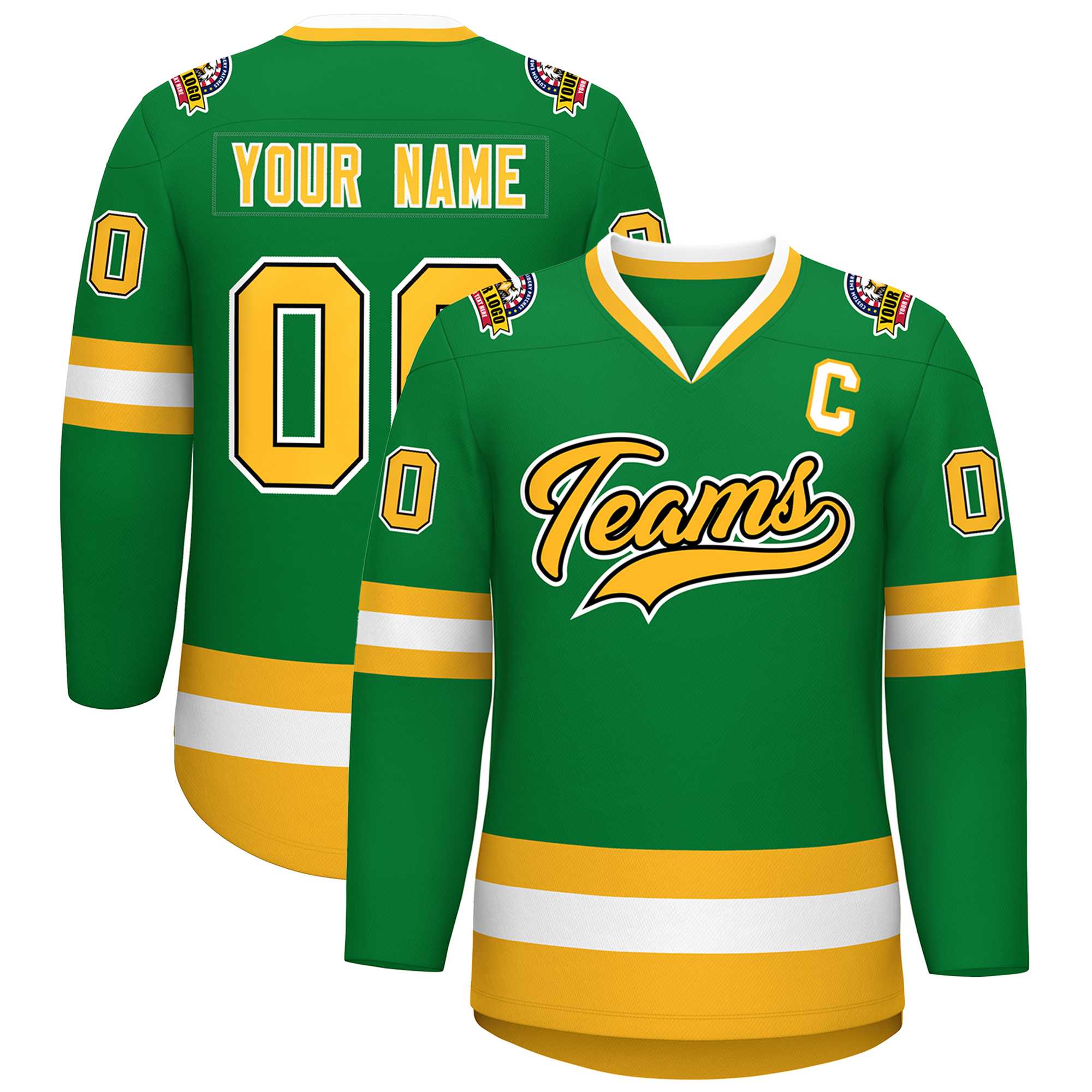 Custom Kelly Green Gold Black-White Classic Style Hockey Jersey