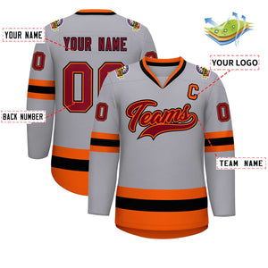 Custom Gray Crimson Orange-Black Classic Style Hockey Jersey