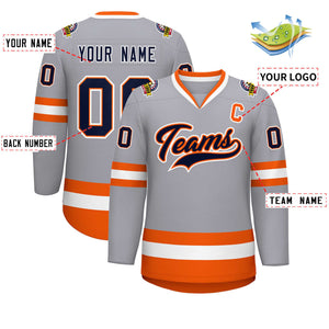 Maillot de hockey de style classique personnalisé gris marine orange-blanc