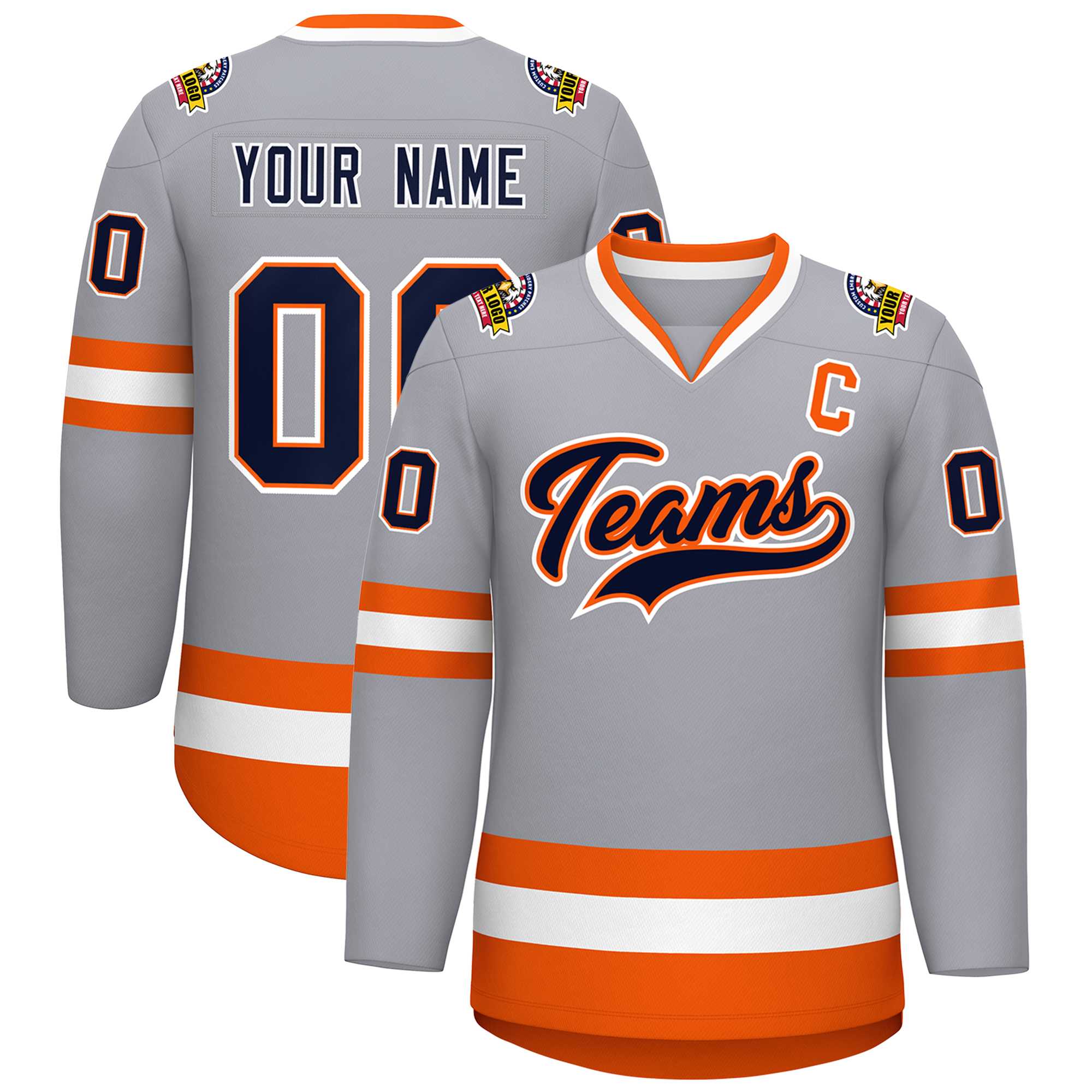 Custom Gray Navy Orange-White Classic Style Hockey Jersey