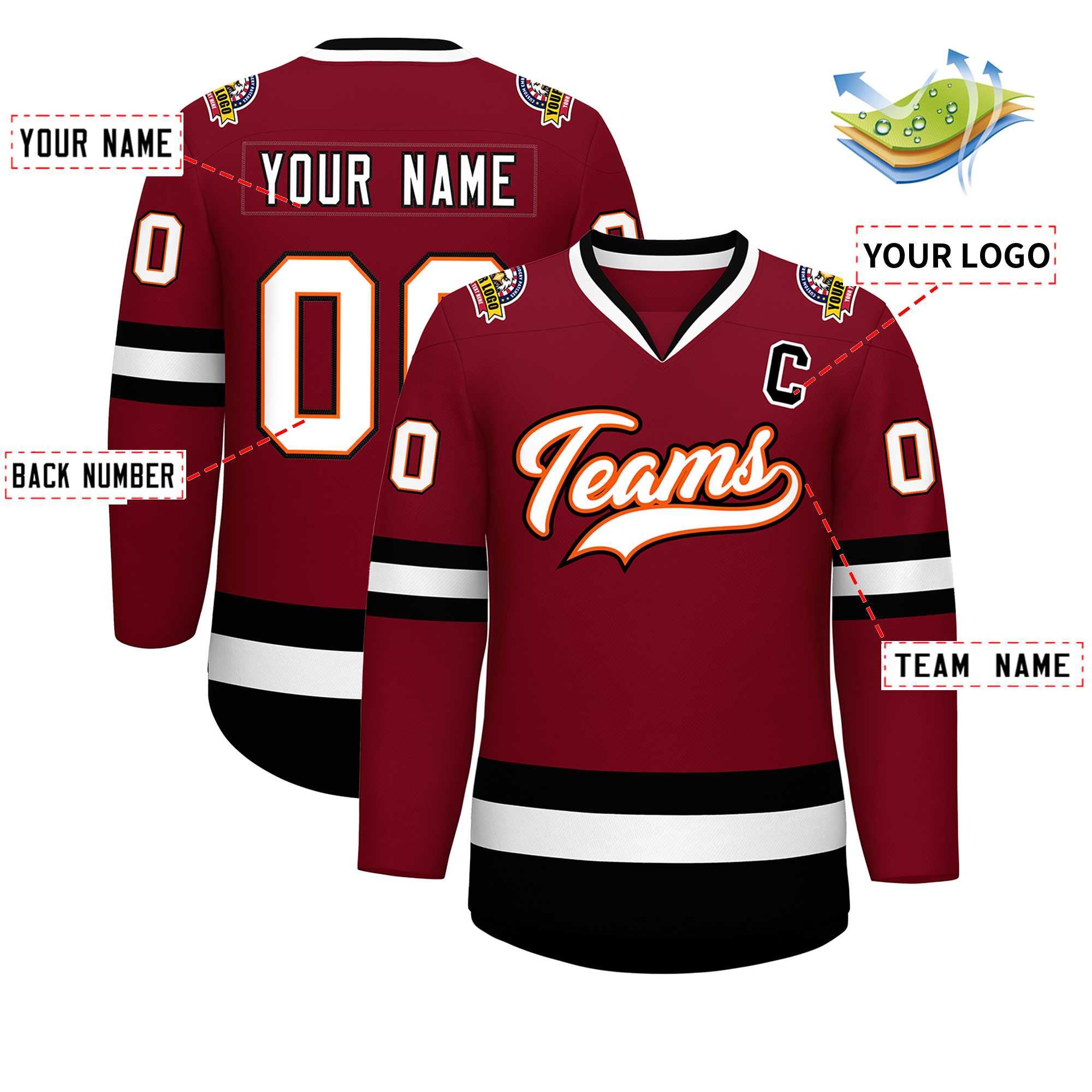 Custom Crimson White Orange-Black Classic Style Hockey Jersey