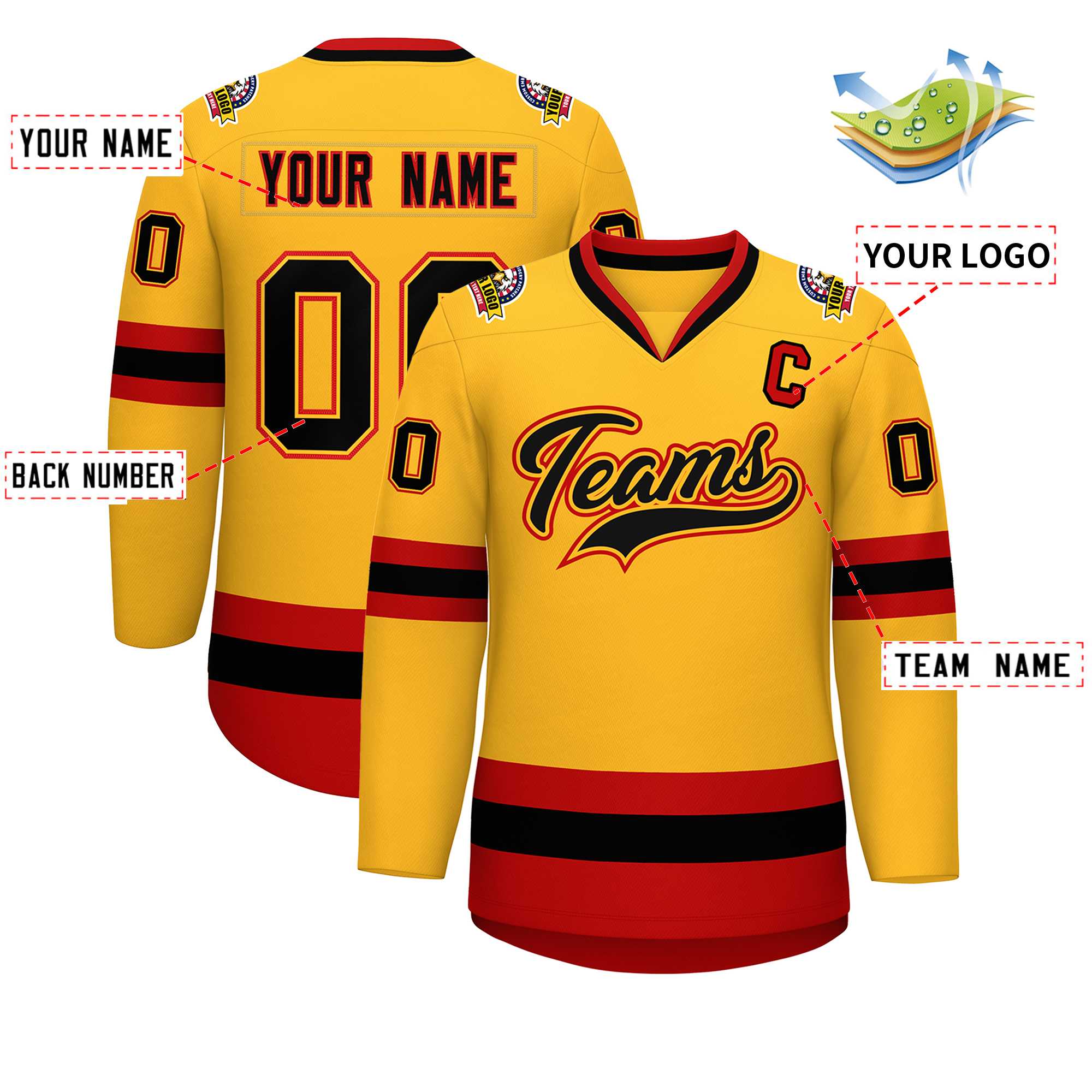 Custom Gold Black Gold-Red Classic Style Hockey Jersey