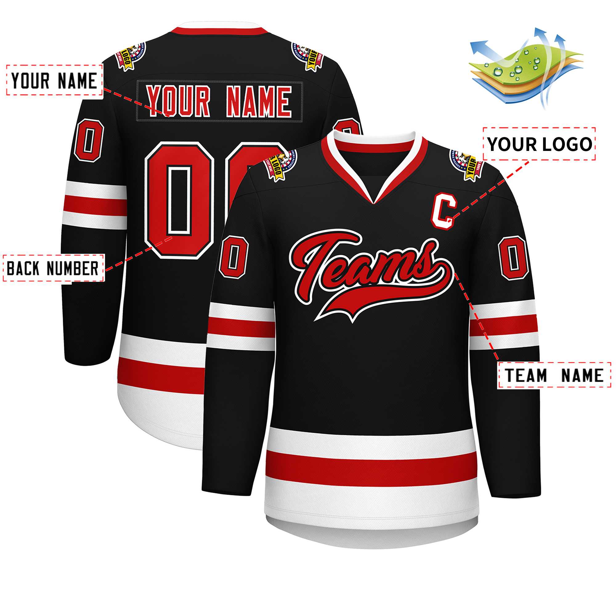 Custom Black Red Black-White Classic Style Hockey Jersey