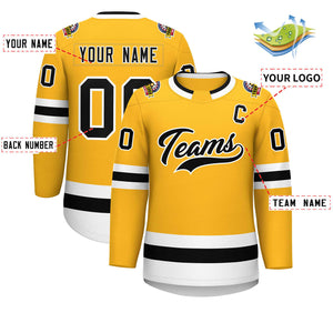 Custom Gold Black-White Classic Style Hockey Jersey