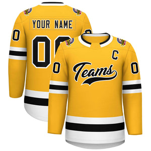 Custom Gold Black-White Classic Style Hockey Jersey