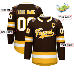 Maillot de hockey de style classique personnalisé marron or-blanc