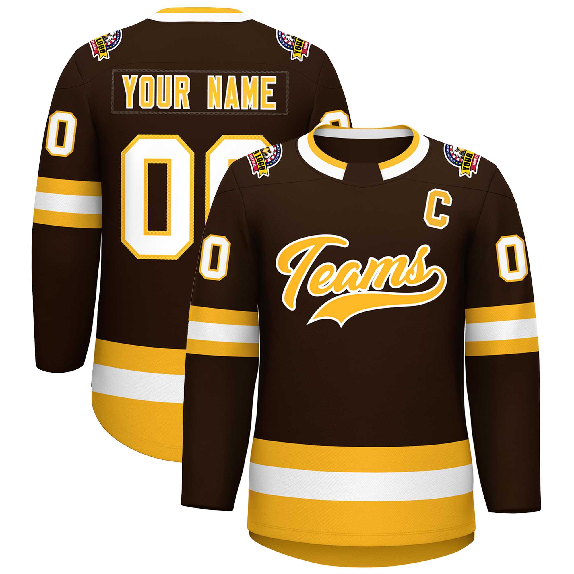 Custom Brown Gold-White Classic Style Hockey Jersey