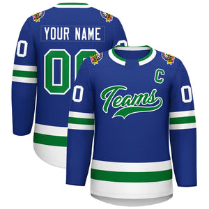 Maillot de hockey personnalisé Royal Kelly vert-blanc de style classique